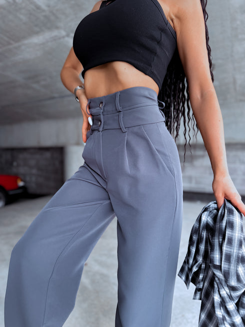 TRENDY, classic pants with buttons - DARK GRAY